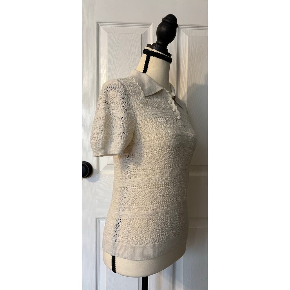 Mango Knit Lace Linen Short Sleeve Shirt Womens Medium Resort, Vacation, Summer - Picture 3 of 7